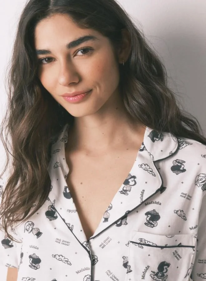 women'secret  White 100% cotton classic pyjamas Mafalda for Women | Best Price UAE